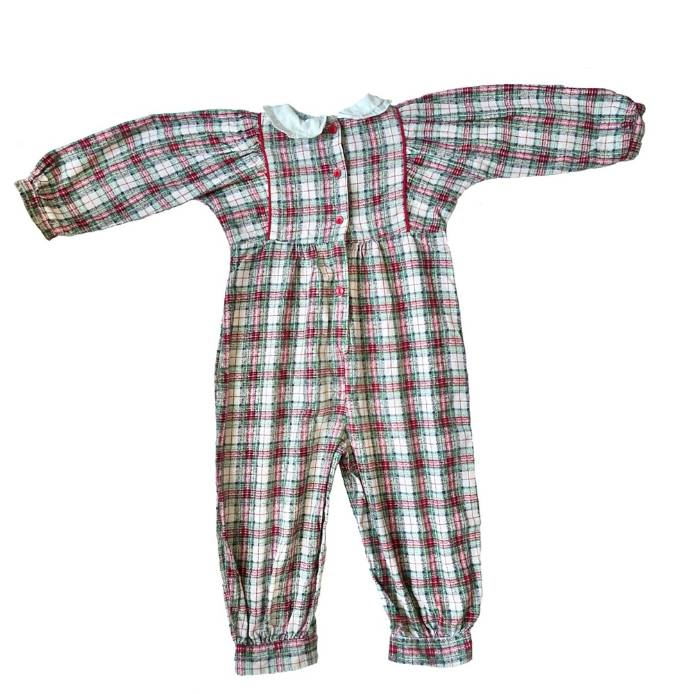 Plaid Romper with Red Buttons - sz 2T